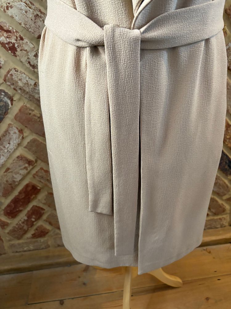 Miss Selfridge Size 10 Beige Camel Longline Waterfall Belted Waistcoat Gilet layer winter autumn imagen 2