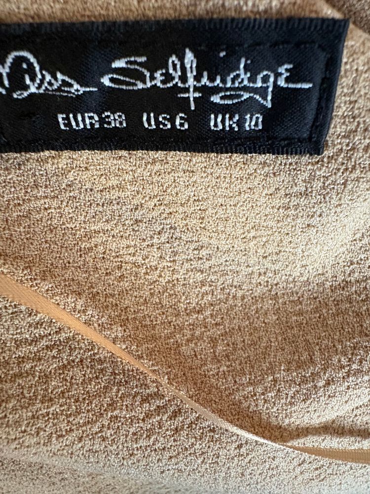 Miss Selfridge Size 10 Beige Camel Longline Waterfall Belted Waistcoat Gilet layer winter autumn imagen 5