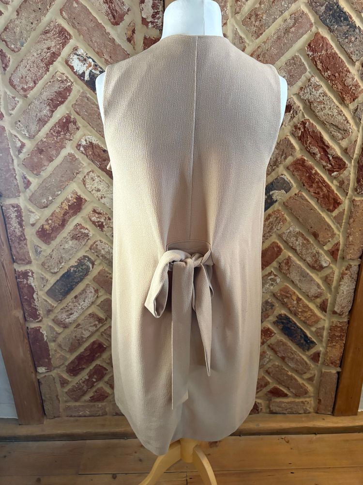 Miss Selfridge Size 10 Beige Camel Longline Waterfall Belted Waistcoat Gilet layer winter autumn imagen 4