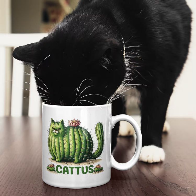Funny CATTUS Cactus Cat Ceramic Coffee Mug – Cute Prickly Kitty Plant Pun Novelty Cup (M1063) image 3