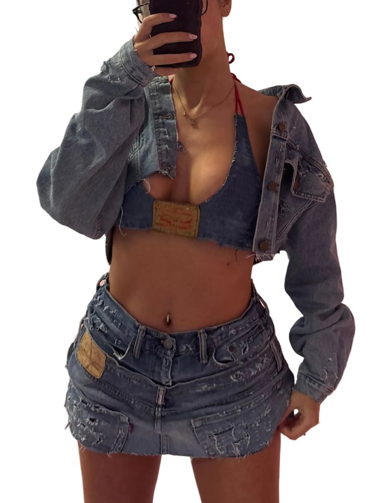 Cropped Distressed Denim Jacket 5