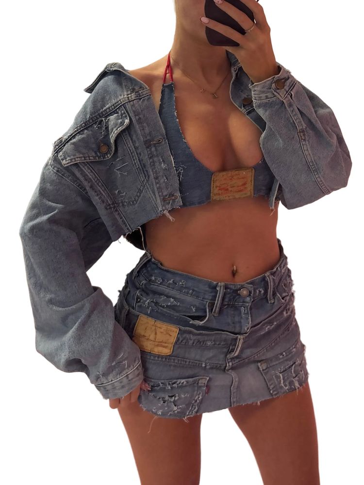 Cropped Distressed Denim Jacket