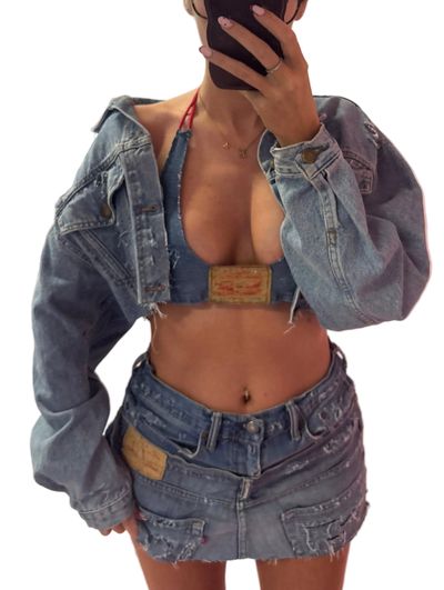 Cropped Distressed Denim Jacket 6