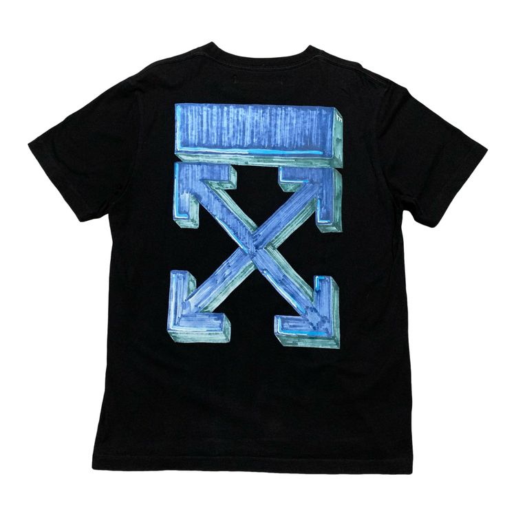 Off White Large Marker Arrows Black Tee Virgil Abloh Blue Graphic