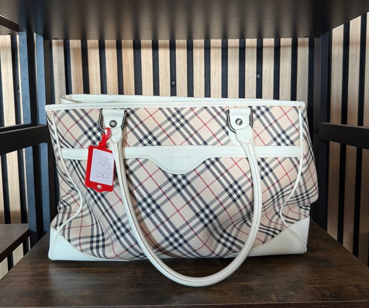 B34 Burberry Nova Check Handbag Canvas Burgundy 