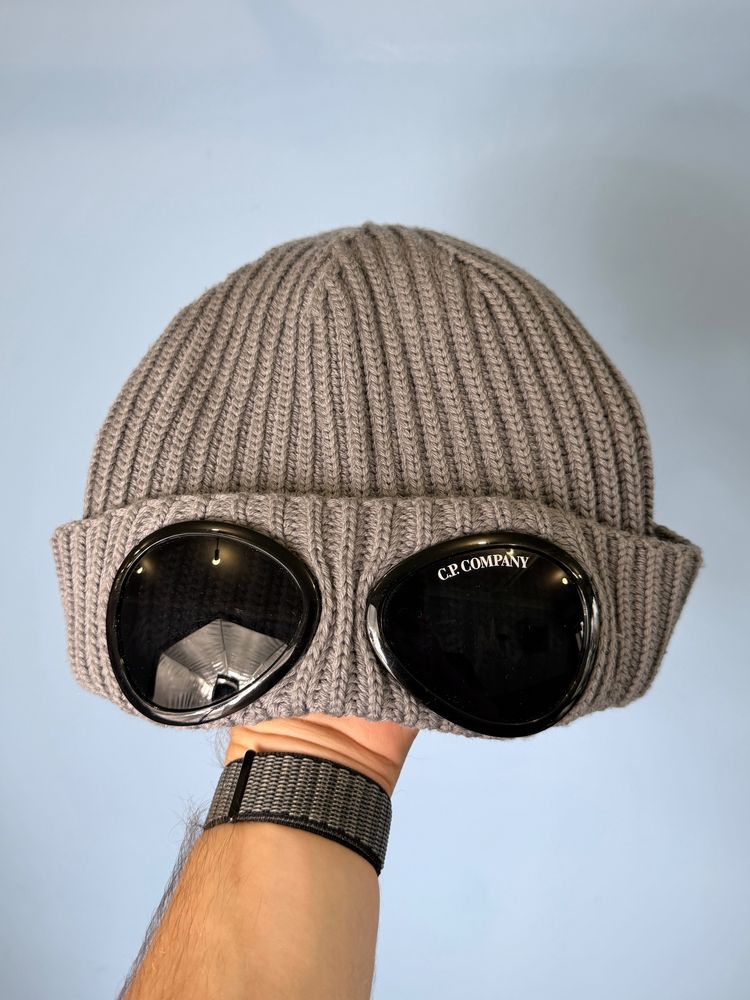 One Size C.P. Company Grey Goggle Ribbed Beanie Hat obraz 2