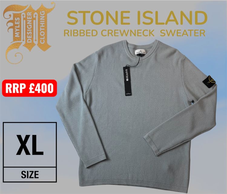 Stone Island Ribbed Crewneck Knit Sweater Sky Blue