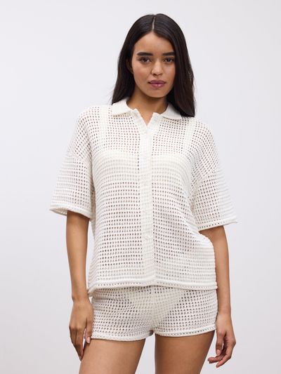 Arne - Womens Crochet Shirt - Ecru