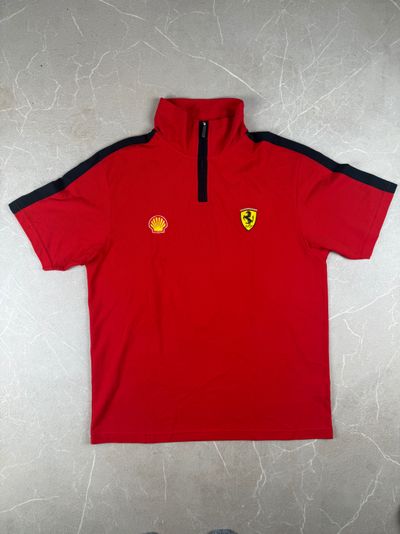 Ferrari Red Short Sleeve Polo Shirt With Zipper Collar