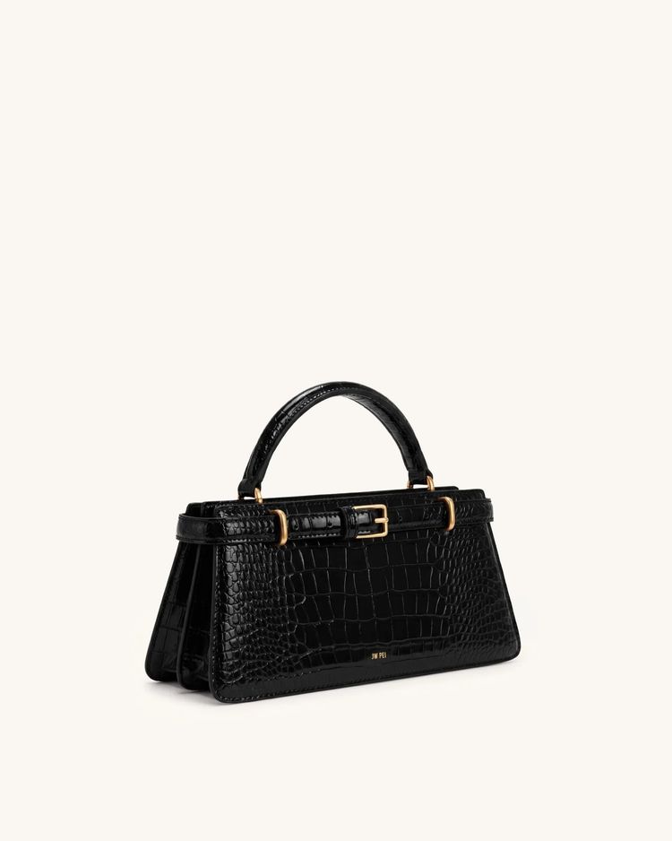 Black Croc-Embossed Handbag obraz 2