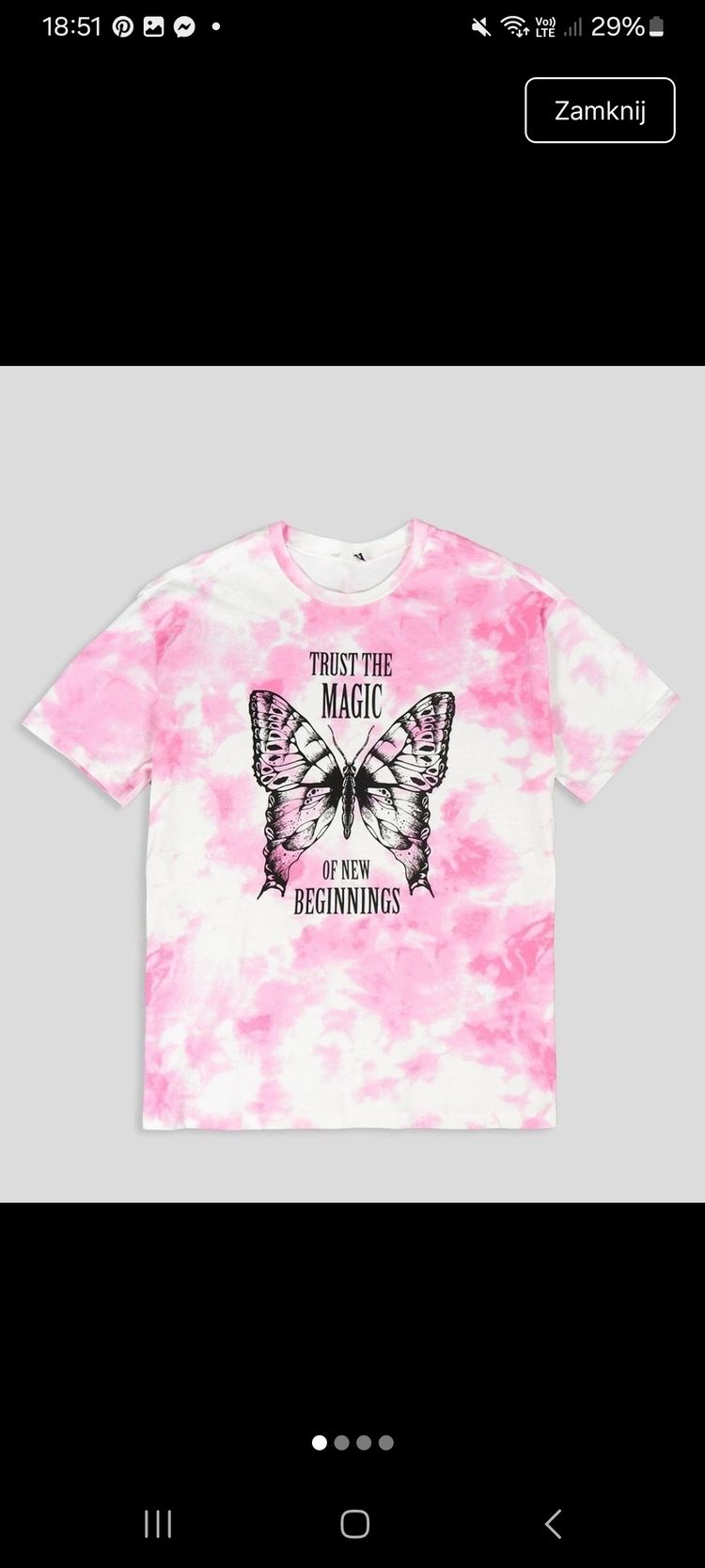 Pink And White Tie-Dye T-Shirt With Butterfly Print