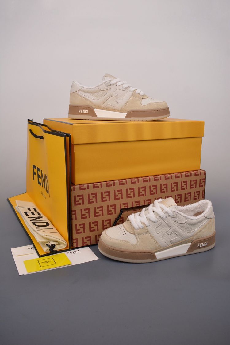 Fendi Beige And White Sneakers image 4