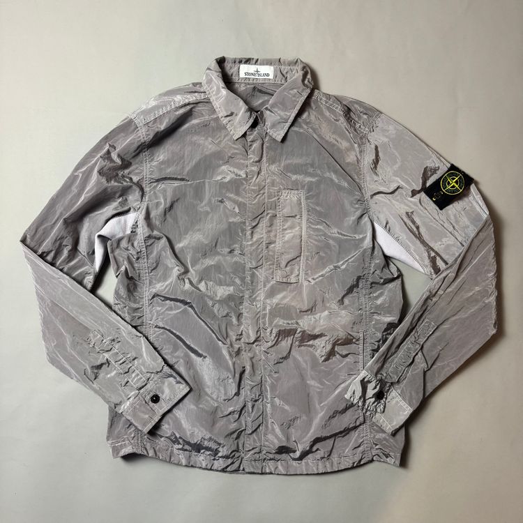 Stone Island Silver Nylon Metal Shimmer Overshirt - Large