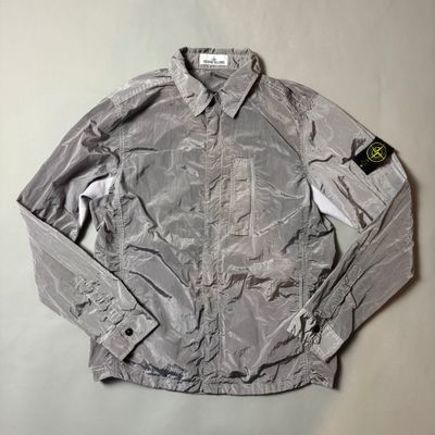 Stone Island Silver Nylon Metal Shimmer Overshirt - Large