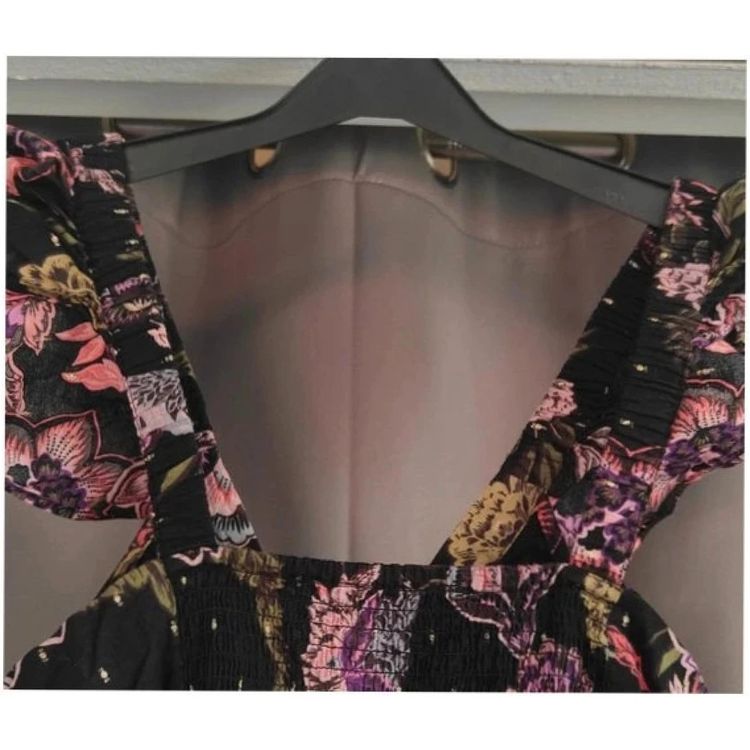 Immagine di Next Floral Smock Dress UK 12 Black Gold Lurex Ruffle Sleeve Summer Boho 6
