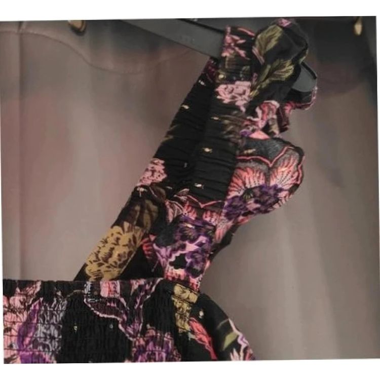 Immagine di Next Floral Smock Dress UK 12 Black Gold Lurex Ruffle Sleeve Summer Boho 7