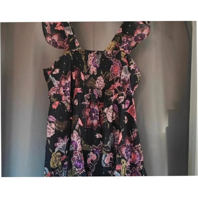 Immagine di Next Floral Smock Dress UK 12 Black Gold Lurex Ruffle Sleeve Summer Boho 4