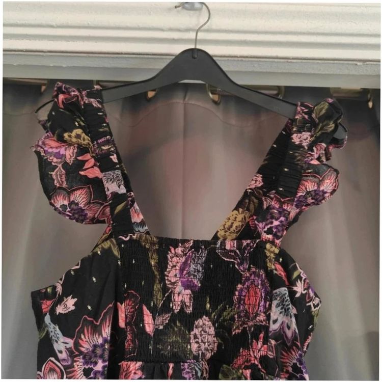 Immagine di Next Floral Smock Dress UK 12 Black Gold Lurex Ruffle Sleeve Summer Boho 9