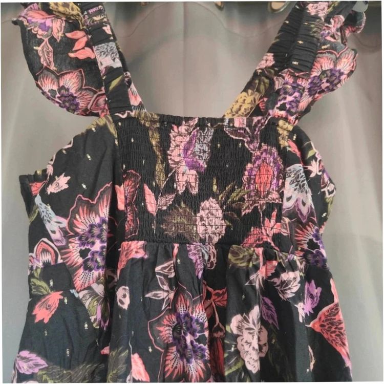 Immagine di Next Floral Smock Dress UK 12 Black Gold Lurex Ruffle Sleeve Summer Boho 8