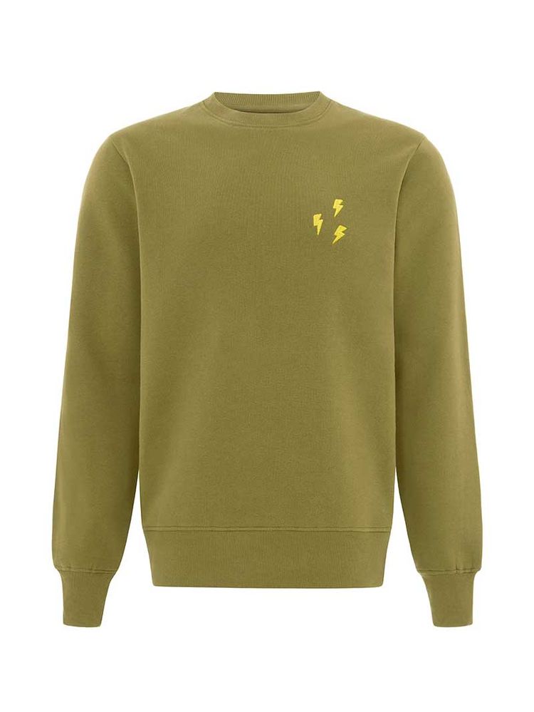 Flash Embroidered Mens Sweatshirt, Organic Cotton, in Khaki Green imagen 3