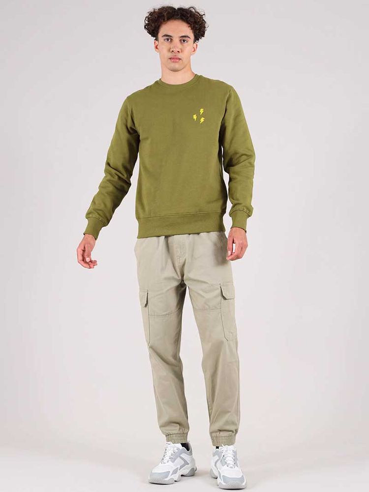 Flash Embroidered Mens Sweatshirt, Organic Cotton, in Khaki Green imagen 5