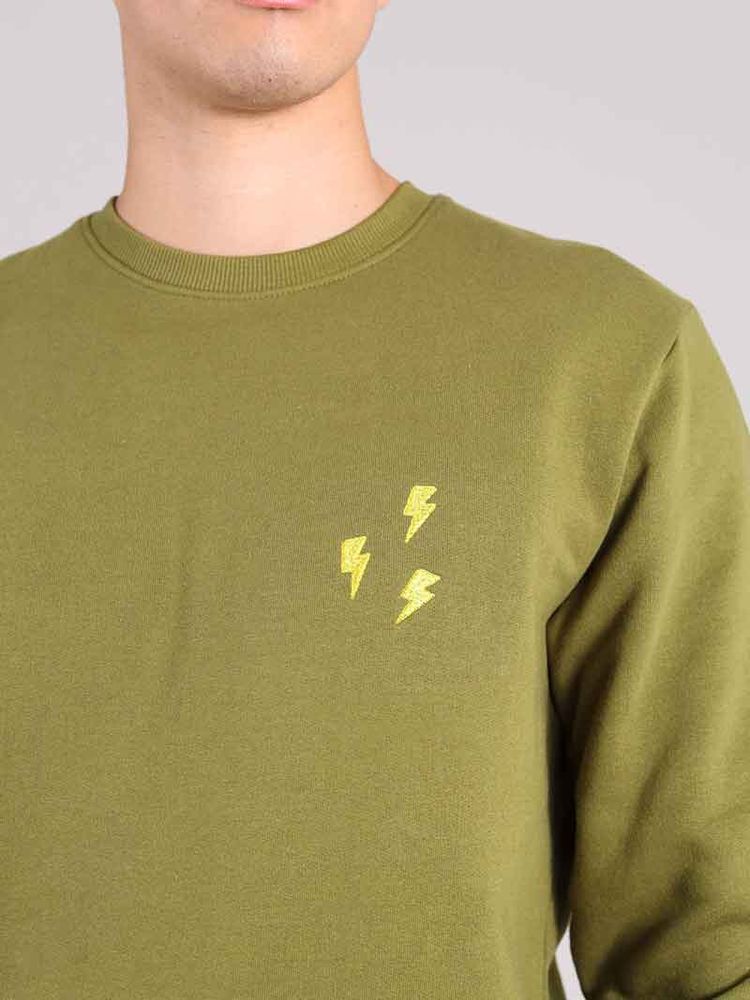 Flash Embroidered Mens Sweatshirt, Organic Cotton, in Khaki Green imagen 4