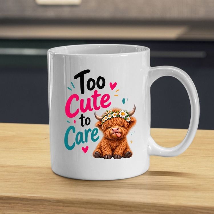Other Sassy Mug Too Cute to Care Highland Cow 325ml Ceramic Coffee Mug – Cute Animal Tea Cup with Daisy Flower Crown & Cheeky Calf Gift | Available in Multicolours | Fast Dispatch by UK Seller (M1285) product image