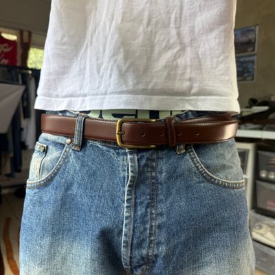 Reiss 2000's gold plated buckle brown leather belt (OS)