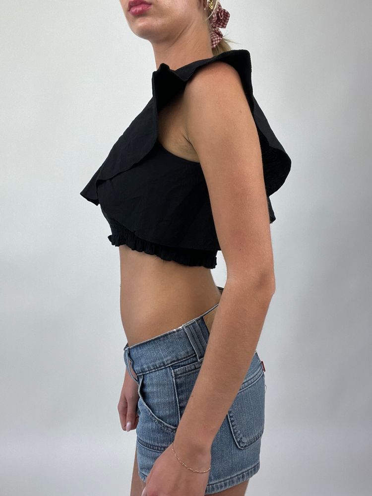 COASTAL COWGIRL DROP | small black one shoulder flowy top 2