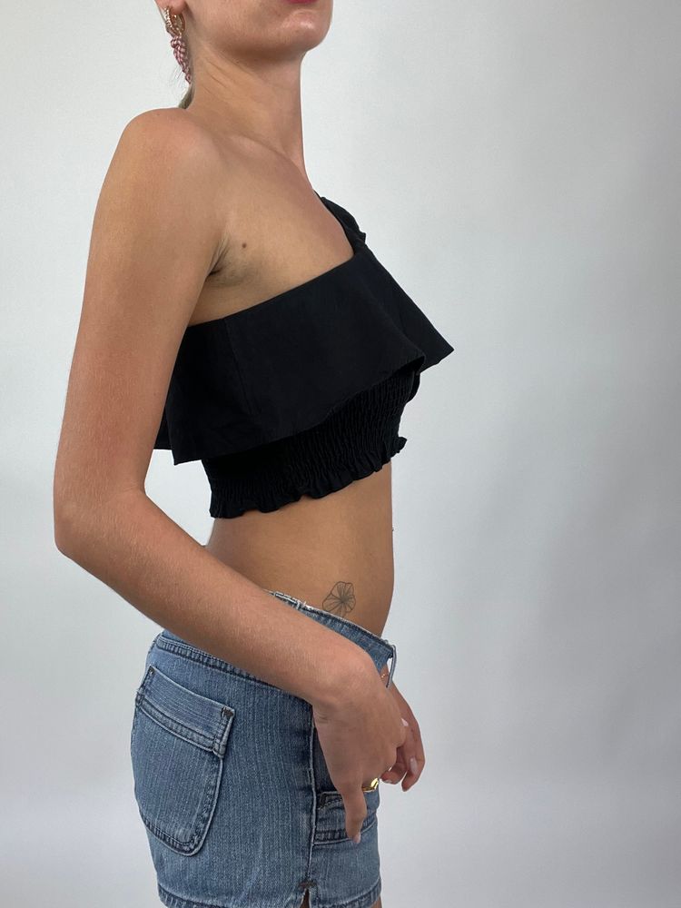 COASTAL COWGIRL DROP | small black one shoulder flowy top 3
