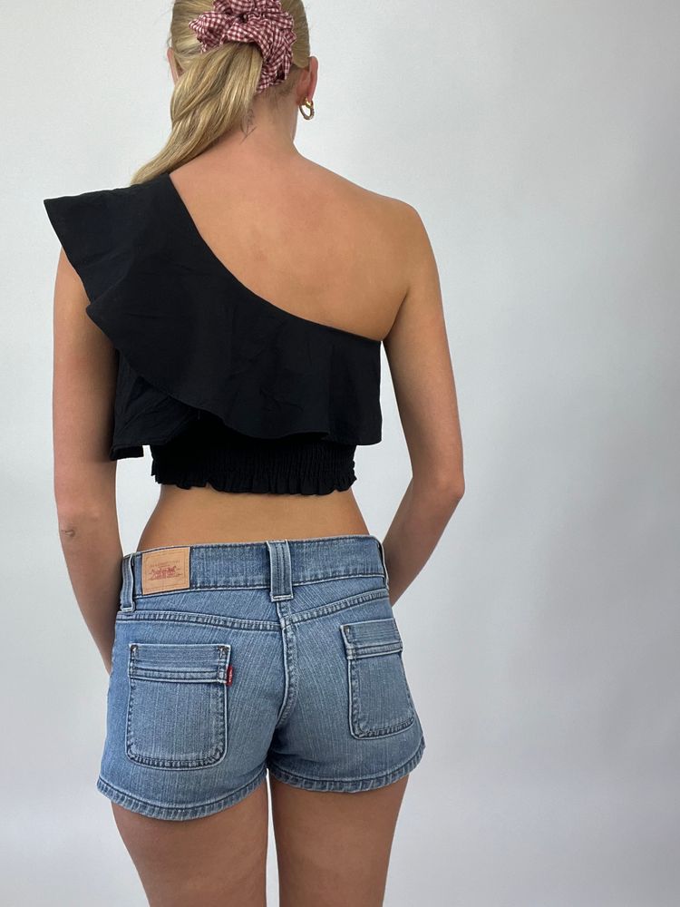 COASTAL COWGIRL DROP | small black one shoulder flowy top 4