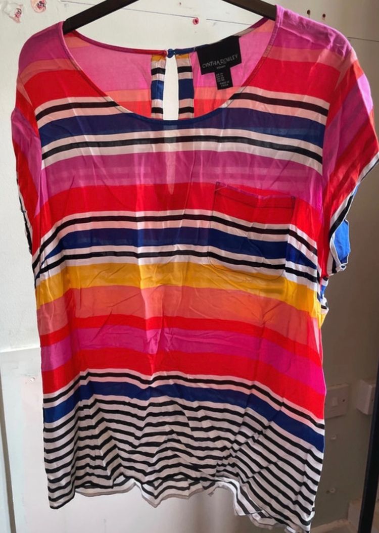 Cynthia Crowley Striped Short Sleeve Top