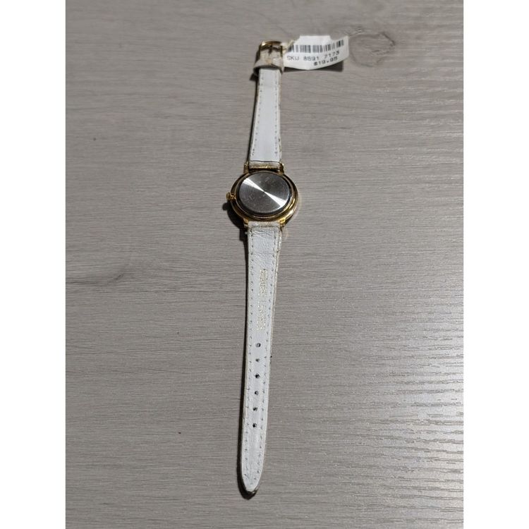 Immagine di White Leather Strap Wristwatch With Gold-Tone Case 4