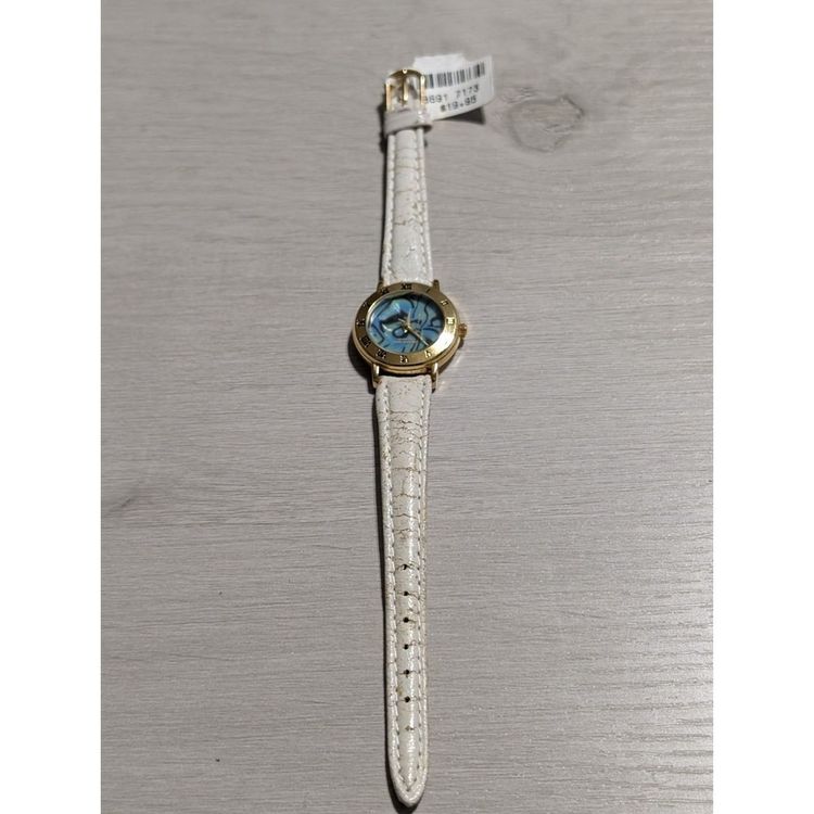 Immagine di White Leather Strap Wristwatch With Gold-Tone Case 1