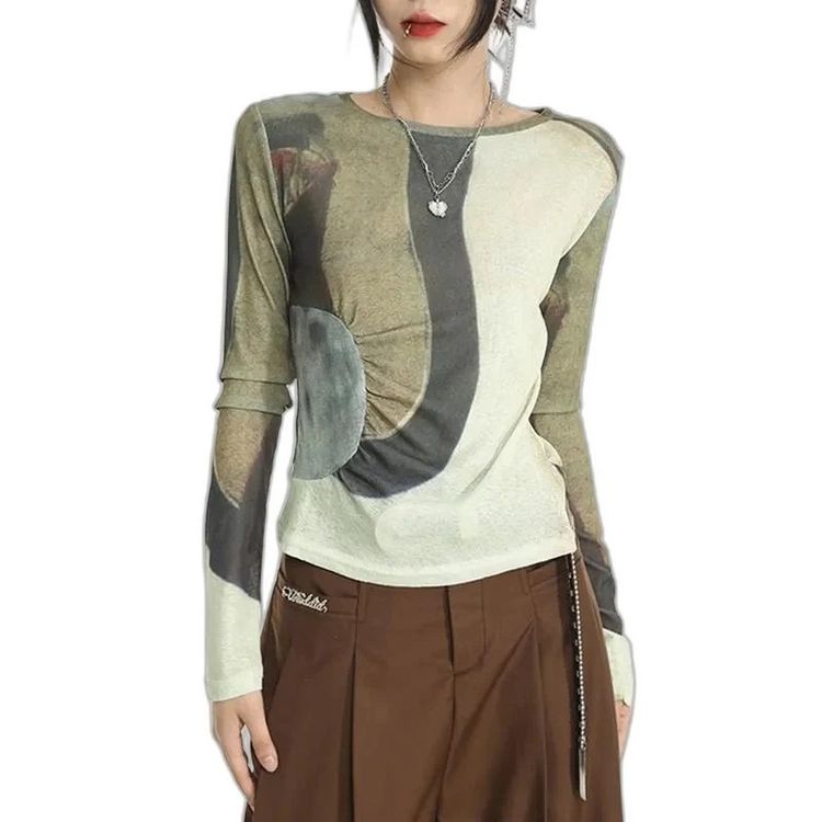 Abstract Print Long Sleeve Top image 2