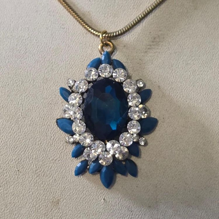 Blue Gemstone Pendant Necklace obraz 6