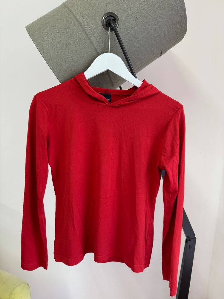 Red Long Sleeve Hooded Top