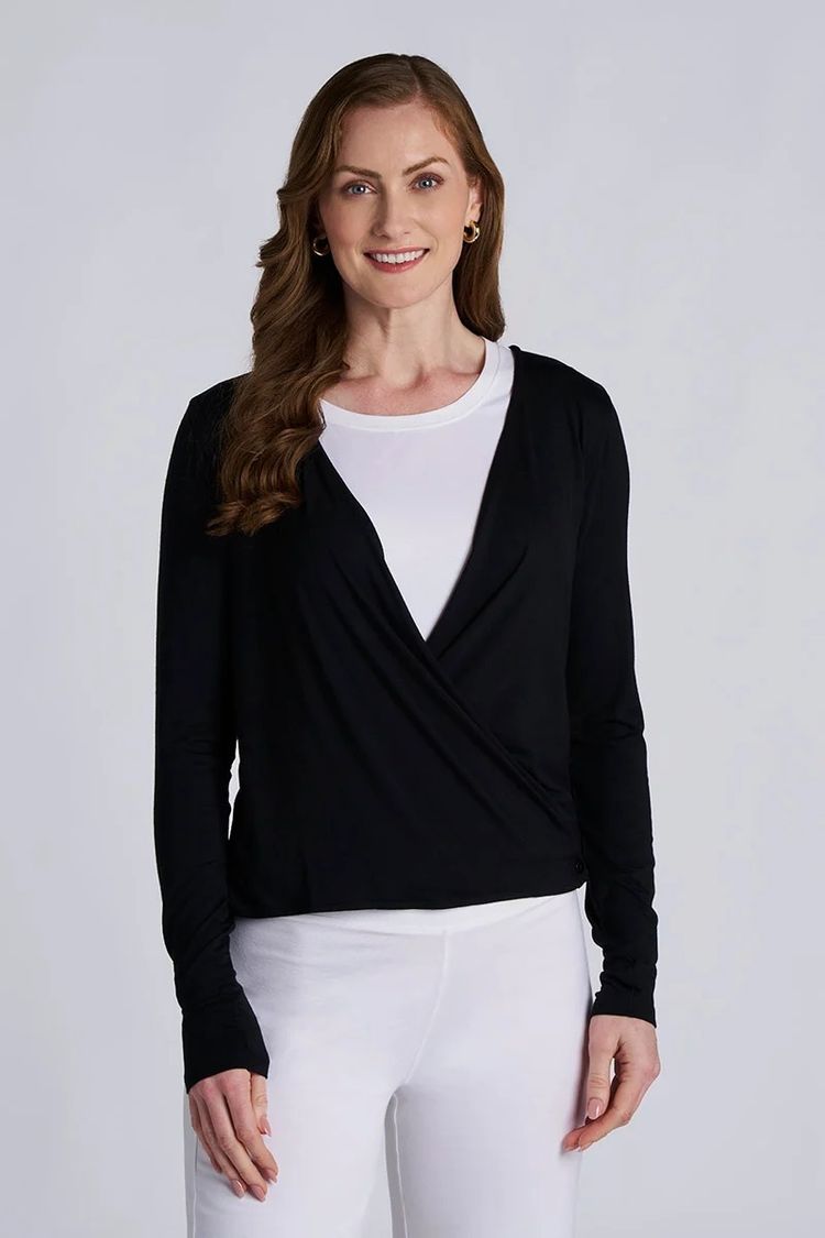 Other Black Long Sleeve Wrap Top And Black Open Front Cardigan product image