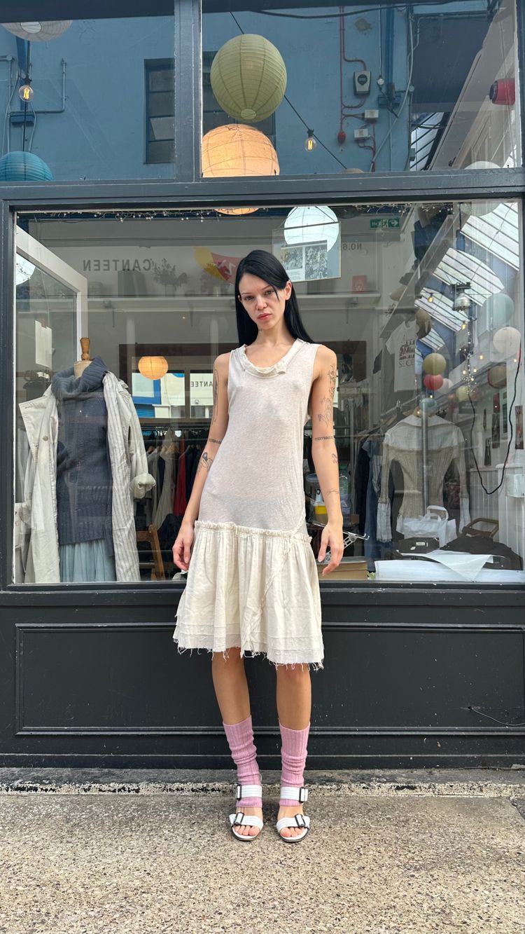 All Saints cream cotton drop waist dress image 1