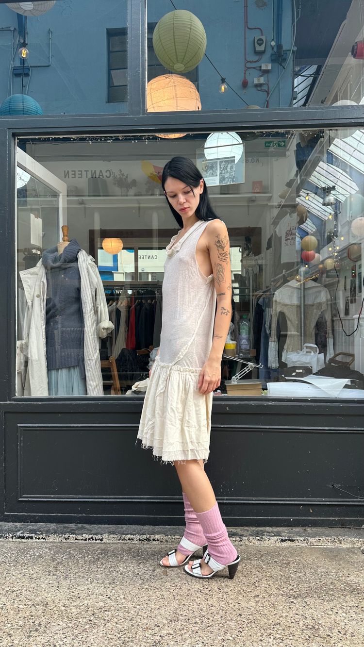 All Saints cream cotton drop waist dress image 5