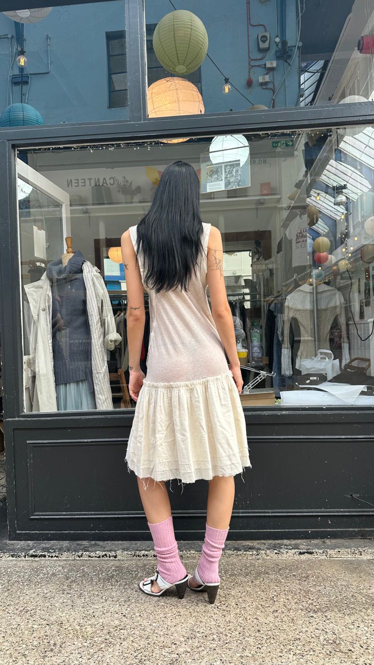 All Saints cream cotton drop waist dress image 3