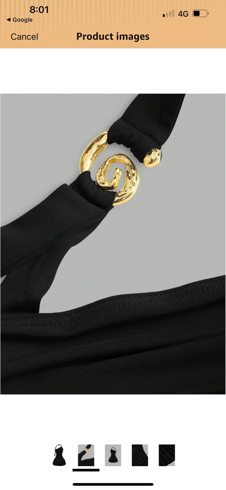 Black Ruched One-Shoulder Dress With Gold Buckle image 3