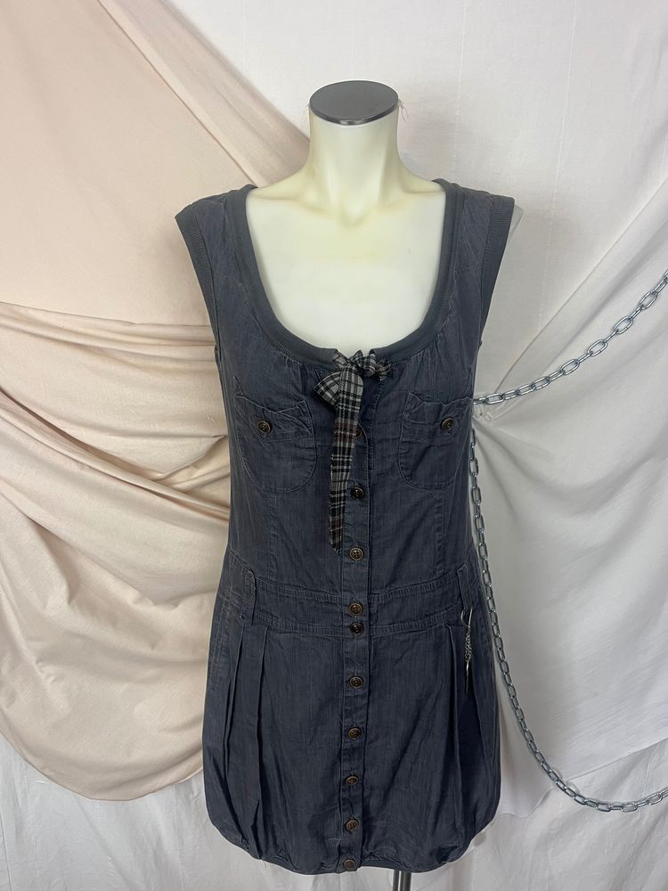Other Cop copine dark gray sleeveless button-up dress with plaid bow product image