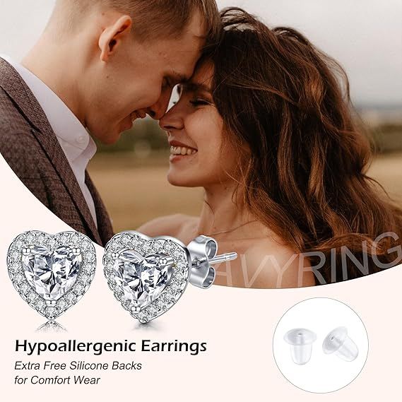 Heart-Shaped Cubic Zirconia Stud Earrings 3
