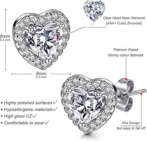 Heart-Shaped Cubic Zirconia Stud Earrings 2
