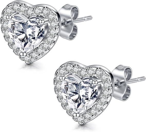 Heart-Shaped Cubic Zirconia Stud Earrings