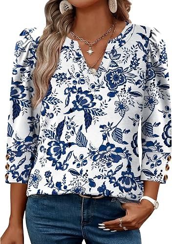 White Blouse With Blue Floral Print image 3