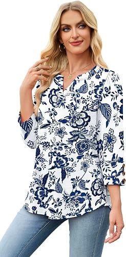 White Blouse With Blue Floral Print image 1