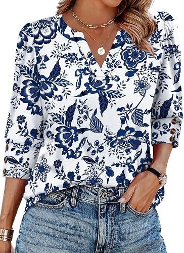 White Blouse With Blue Floral Print image 4