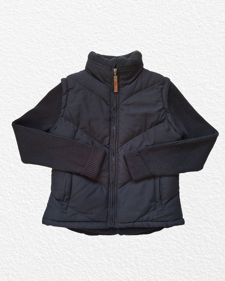 Winter Black Padded Jacket With Knitted Sleeves